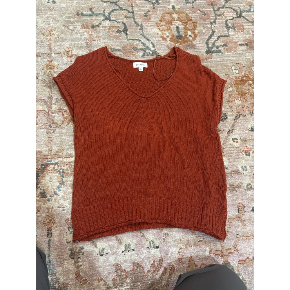 Evereve Women Rust Orange Cotton V-Neck Sleeveless Knit Sweater Vest Small